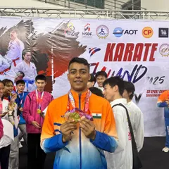 The result of relentless training. My student Rajat Kashyap proudly displaying his haul of one gold and two bronze medals from the Thailand Open Karate Championship in Bangkok.
