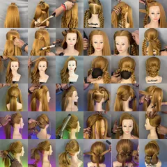 A collage of various hairstyles created on mannequins during my classes. This shows the range of techniques we practice.