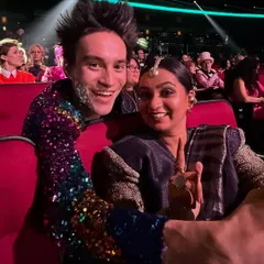 With the otherworldly genius Jacob Collier at the Grammys. Sharing this monumental moment with him and the brilliant Anoushka Shankar was so special.