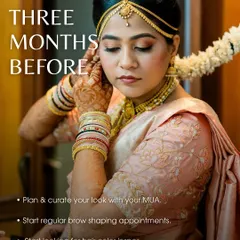 At the three-month mark, it's time to finalize your look with your makeup artist. This is also the time to start regular brow shaping and gather inspiration for your hair color.