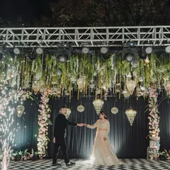We design high-energy sangeet nights complete with dramatic stage setups, custom lighting, and pyrotechnics to create an unforgettable party atmosphere.