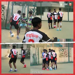 This collage shows the different elements of my adult football training program. You can see players working on close ball control, tactical discussions, and in-game movement.