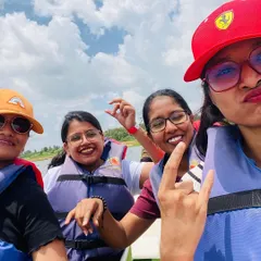 A fun selfie during a boat ride. Our water activities are a great way to bond with the group and have some laughs.
