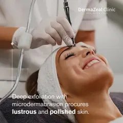 This image captures a microdermabrasion treatment in action. This deep exfoliation procedure helps procure lustrous and polished skin with minimal downtime.