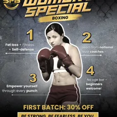 Be strong, be fearless, be you. This poster for our women's special boxing classes outlines the key benefits: fat loss, fitness, and self defense, all taught by national level coaches in a beginner friendly environment.