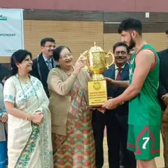 The team captain receiving the North Zone Inter-University Basketball Championship trophy from our esteemed guest. I ensure that every detail of the closing ceremony is handled professionally, from award presentation to guest felicitation.