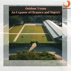 An aerial view of our expansive outdoor venue, showcasing the vast green lawns that provide a blank canvas for large-scale events, from concerts to massive corporate gatherings.