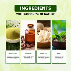 I use powerful natural ingredients in my Neem Tulsi Facial Bar. Neem powder purifies, Jojoba oil helps in healing, Shea butter promotes skin health, and Basil protects from premature aging.