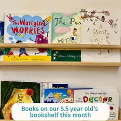 A peek at the books on our 5.5-year-old's bookshelf this month, including "The Worrying Worries" and "The Colour Monster Doctor."