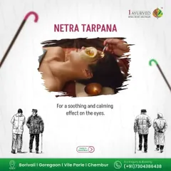 Netra Tarpana is a rejuvenating therapy for the eyes. A reservoir made of dough is built around the eyes and filled with lukewarm medicated ghee. This treatment soothes dry, tired eyes, improves vision, and calms the nervous system.