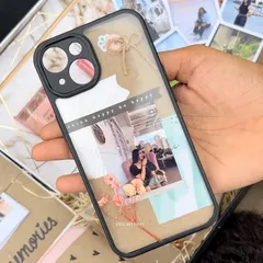 Carry your memories with you. This is a close up of one of my custom aesthetic phone cases, designed with your favorite photos and a vintage, scrapbook style. It's a popular item for my personalized gift boxes.