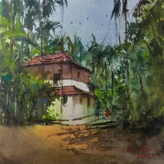 This watercolor of Konkan was a break from my usual cityscapes. Painting foliage is always a good challenge, and I enjoyed capturing the layers of green and the traditional house nestled in the trees.