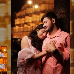 An intimate and tender moment captured during a night shoot in Jaipur. The warm lighting of the background creates a romantic glow as the couple shares a quiet embrace, showcasing the softer side of a royal pre-wedding story.