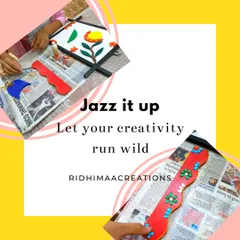 The next step is to let your creativity run wild. Here, a student is painting and embellishing the MDF pieces with kundans and beads before assembling them onto the tile.