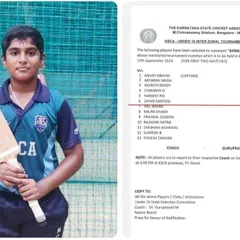 Another proud moment as our player is selected to represent the Bangalore Zone team in the KSCA Under-16 Inter-Zonal tournament, a key platform for young talent.