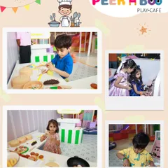 Our Pretend & Play zones are a world of imagination waiting to be explored. This collage shows little ones becoming chefs, makeup artists, and builders, all in one fun-filled space.