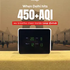 When Delhi's air quality is a concern, parents can have peace of mind knowing their child is breathing clean air inside Leap Qutub. This image shows the real-time AQI reading inside our facility.