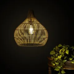 Here is the quintessential warm glow of a natural bamboo lamp. This teardrop pendant is one of my most beloved designs, perfect for casting soft, diffused light over a dining table or in a reading nook.