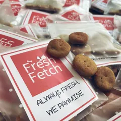 We package our fresh-baked cookies in these cute little bags, perfect for gifting or just keeping your pantry stocked. Our motto is on every bag: Always fresh, we pawmise.