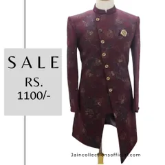 This stylish maroon printed Indo-Western sherwani is part of our big sale. Own this look for only Rs. 1100.