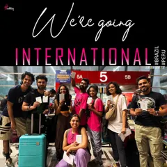 Taking our Indian culture and vibrant energy to the world. Here's our crew at the airport, heading out for our first international show in Brazil. We're proud to represent Indian dancers on a global stage.