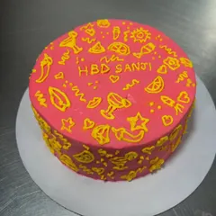 I was trying to do some intricate piping work on this cake and my shaky hands had other plans, but I still like how it turned out. It's a bright, fun, and effective design for a birthday.