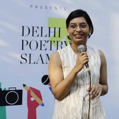Our founder, Saumya, performing a personal poem about choosing an artistic career. Our showcases feature seasoned poets who share profound and relatable stories.