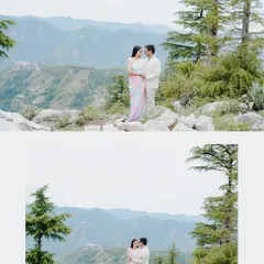 A diptych showing both a wide shot and a close-up of the couple. This format allows me to capture the grand landscape and the intimate connection between the couple in a single post.