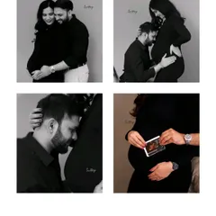 A collage of black and white images from a couple's session. It showcases a variety of intimate and artistic poses, telling a complete story of their love and anticipation.