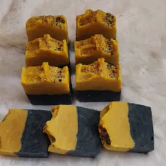 My Charcoal and Lemon Zest cold process soaps are a perfect treat for your skin. The charcoal absorbs excess oil while the lemon zest provides a gentle exfoliating effect.