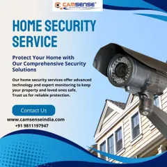 This image shows a classic bullet camera installed on a home exterior. My home security services use advanced technology and expert monitoring to provide reliable protection for your property and loved ones.