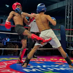 A powerful display of technique and timing during a competitive kickboxing match. We drill these strikes until they become second nature.