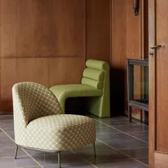 A study in modern geometry and bold design. This image features the "Vanity" and "Zig Zag" chairs, showcasing how we use unique forms and vibrant, patterned upholstery to create functional art that serves as a focal point in any sophisticated interior.