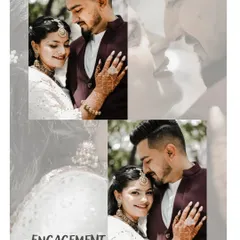 A creative collage from an engagement ceremony, blending romantic portraits with black and white overlays for an artistic feel.