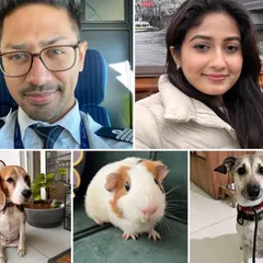 Here are the five reference photos a client sent for their family portrait. Providing clear photos of each person and pet helps me capture their likeness accurately.