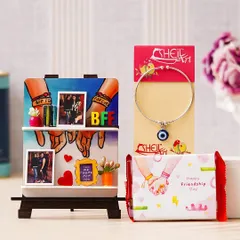 Celebrate your best friend with this Friendship Day easel stand combo. The set includes a mini easel with your photos, a friendship band, and a Kit-Kat chocolate with a special wrapper.