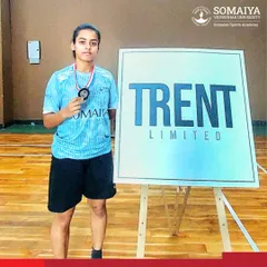 Sehar Siddiqui of K. J. Somaiya Polytechnic after securing third place in Women’s Doubles at the TATA Trent Sports Season, showcasing her skills in a corporate tournament.