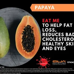 Papaya is a wonderful fruit for supporting your health goals. It contains an enzyme called papain that aids digestion, and its fiber content helps with fat loss, reduces bad cholesterol, and promotes healthy skin.