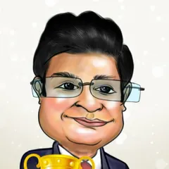 A detailed headshot of a corporate award caricature. The sparkling background and trophy add a celebratory feel, perfect for recognizing a colleague's success.