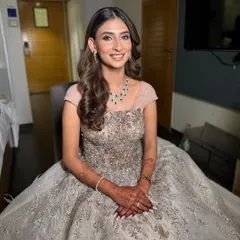 Effortless beauty for this bride's sangeet. I created a soft glam look with a focus on flawless skin and gentle contouring to complement her magnificent ball gown.