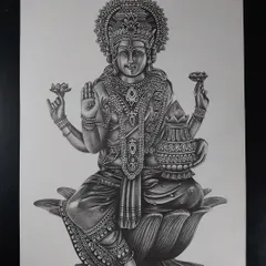 A detailed pencil sketch of Mata Lakshmi, the goddess of wealth and prosperity. I focused on the intricate details of her jewelry and the serene look on her face.
