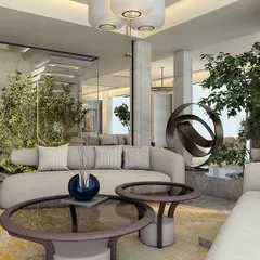 This living room in Indiabulls Sky Forest is designed for vertical living, with 3.6-meter ceilings and full-height windows framing expansive views. The neutral palette is thoughtfully restrained, allowing personal expression to take center stage.