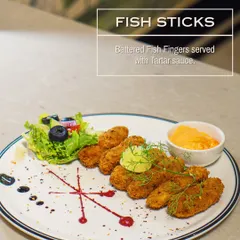 To start your meal, I recommend my golden-battered Fish Sticks. They are perfectly crispy on the outside and tender inside, served with a classic, creamy tartar sauce for dipping.