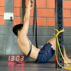 Back to work after a short break. My training often involves gymnastics strength progressions like the front lever, using bands to assist while I build up the required strength.