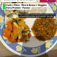 This is what my nutrition coaching looks like. A client sent me this picture of their dinner: rice, beans, veggies, and paneer. It's a perfect 10/10. I help you make smart choices with your everyday ghar ka khana, no fancy diets needed.