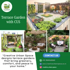 My terrace garden designs bring greenery, comfort, and peace to your home. This image collage shows various setups, from rooftop lounges with pergolas and fire pits to cozy, intimate seating areas surrounded by potted plants.