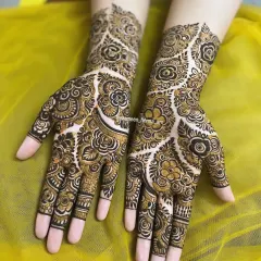 Another look at this popular back-of-hand floral design. The contrast between the dark henna and the skin is beautiful.