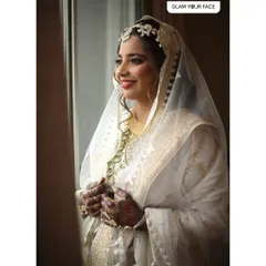 A candid moment of our beautiful bride Sarah. Her graceful smile and the soft lighting capture the serene and happy feeling of her Nikah day.