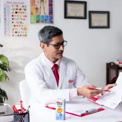 We transformed a simple studio space with two plain walls into a believable doctor's clinic for this ORSL campaign. This image demonstrates our capability in full-scale production, from set design and prop styling to directing talent to create authentic lifestyle scenarios for commercial use.