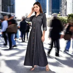 This is the dark-wash version of my soft denim dress. If you prefer a different vibe, I can customize it in any fabric of your choice to match your mood and moments.